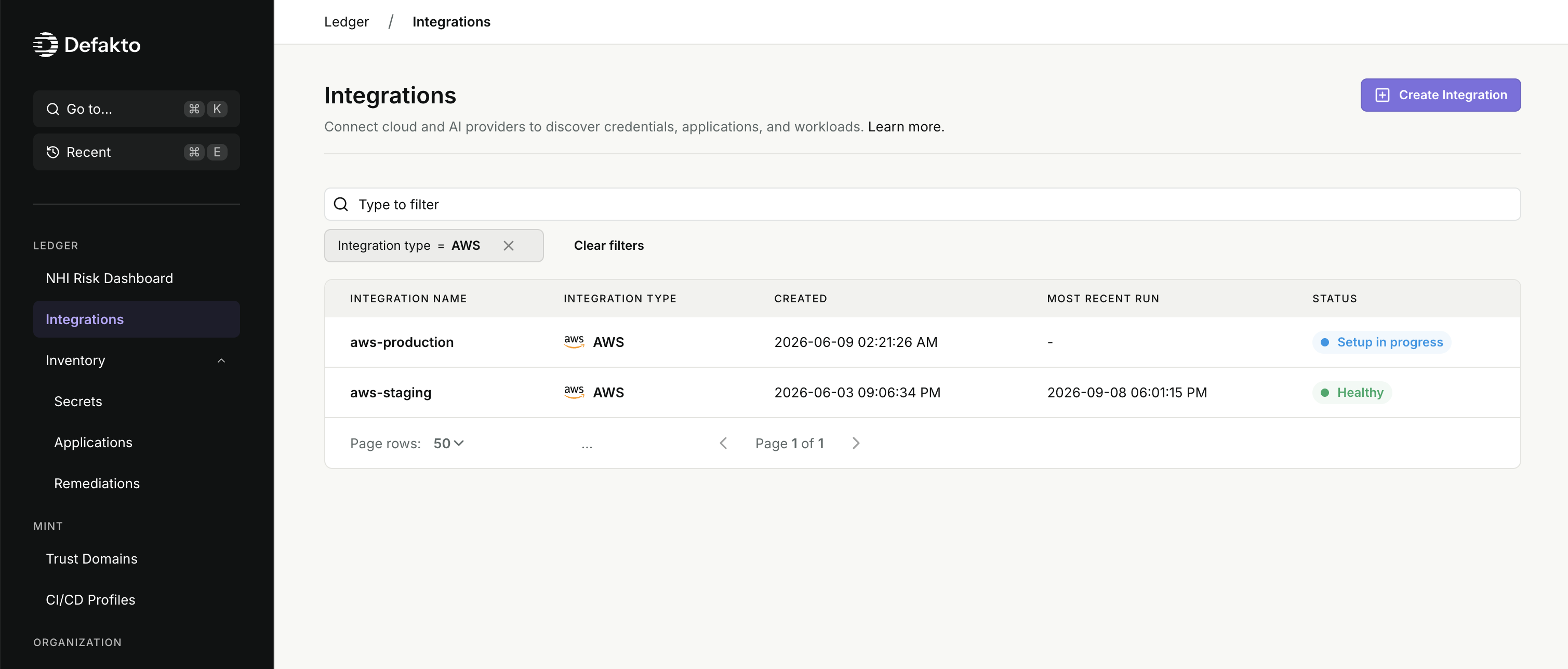 Ledger Integrations Page