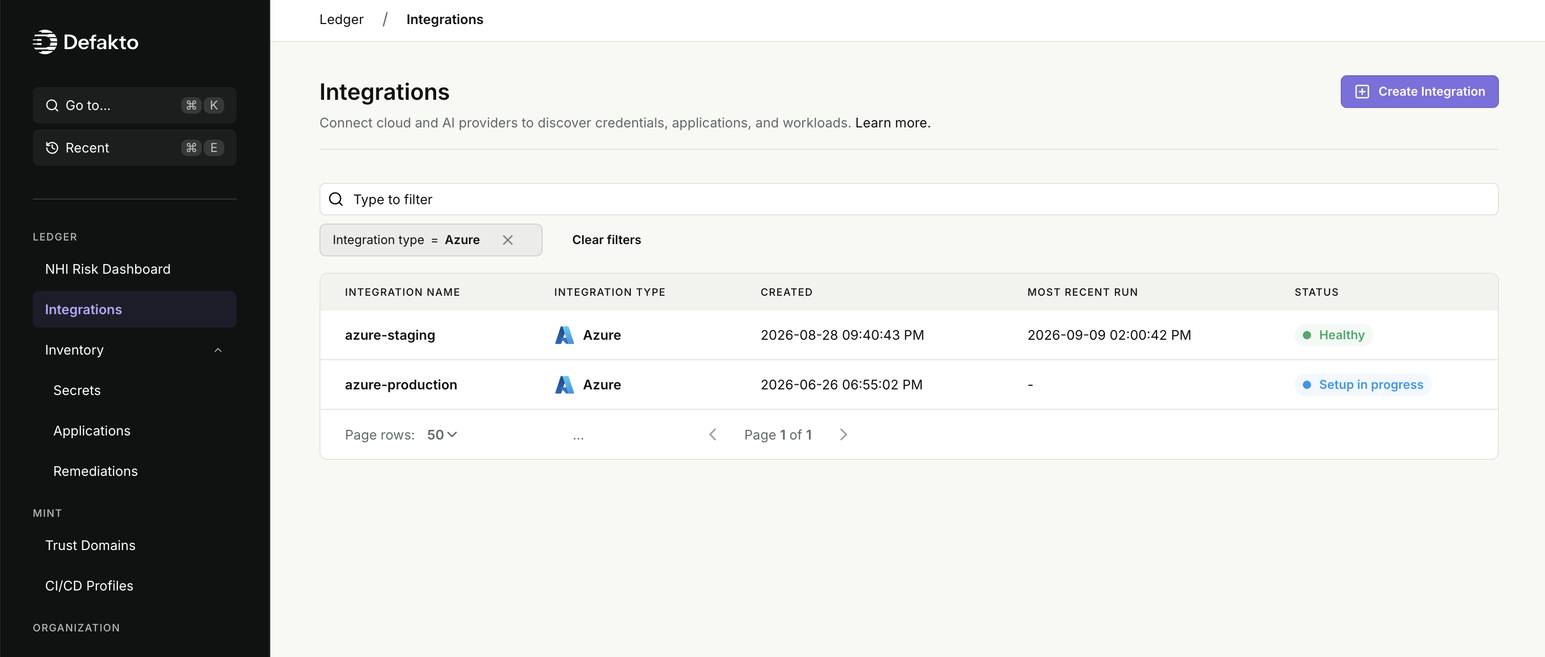 Ledger Integrations Page