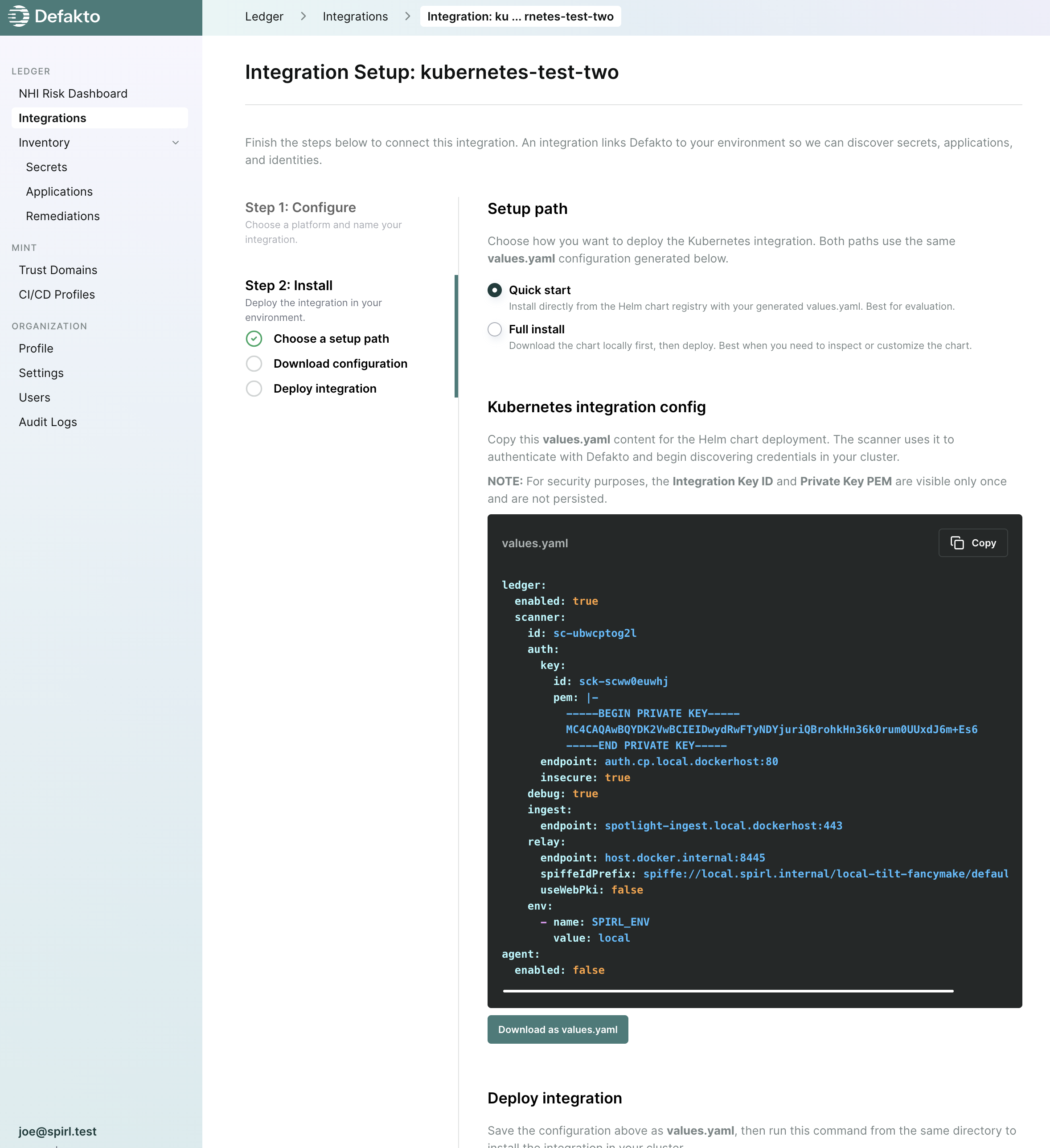 Ledger Kubernetes Integration Provisioning